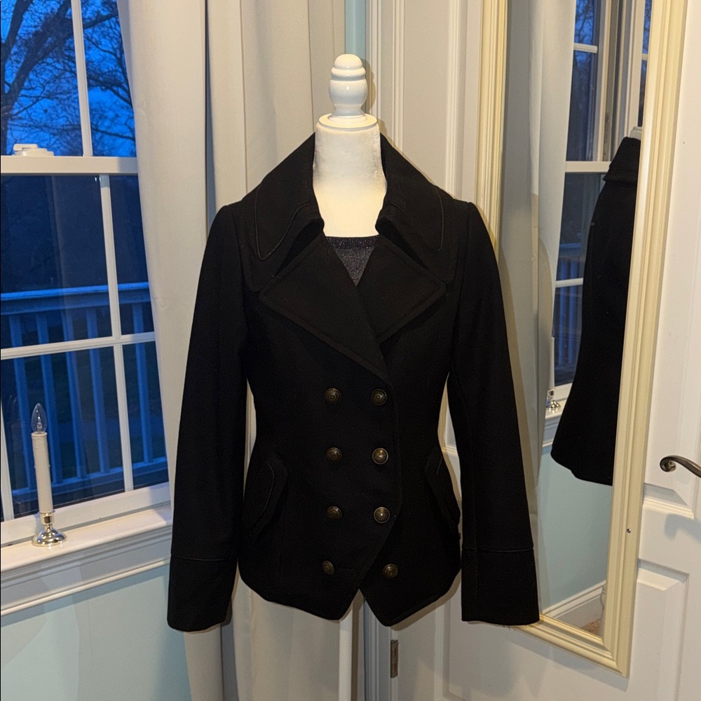 Elegant Black Double-Breasted Women's wool Coat LNC